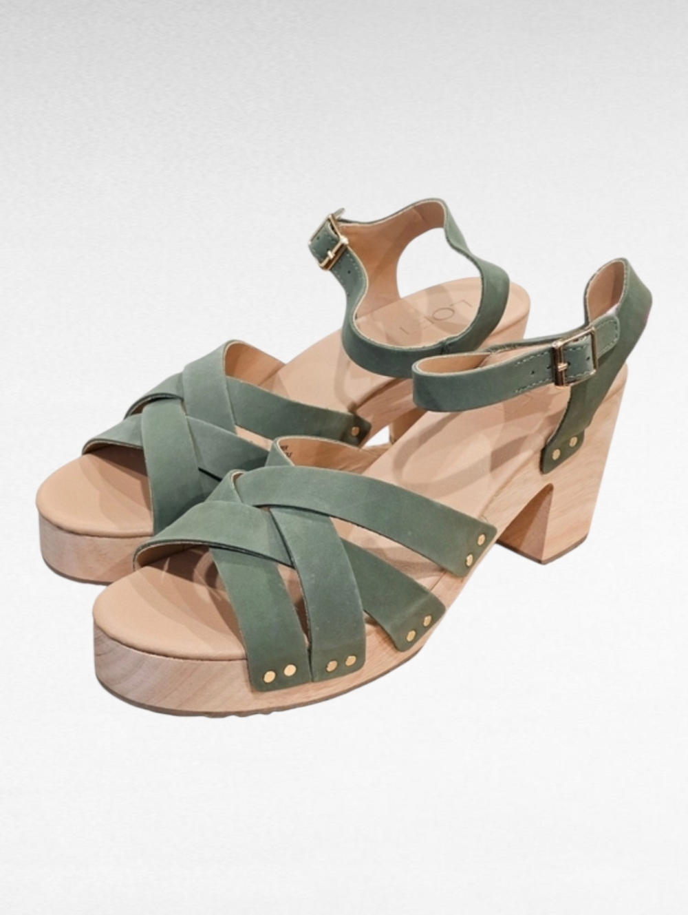 Loft Strappy Leather Clog Sandals Mountain Rosemary Green Size 9.5M